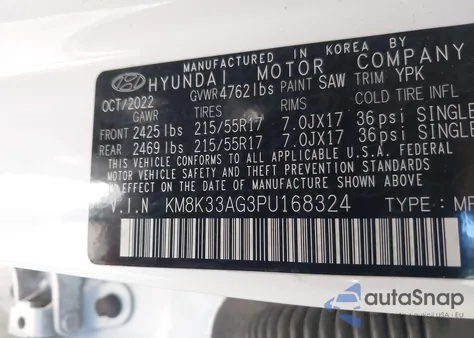 2023 Hyundai Kona Electric Sel z USA, uszkodzony, nr VIN KM8K33AG3PU168324